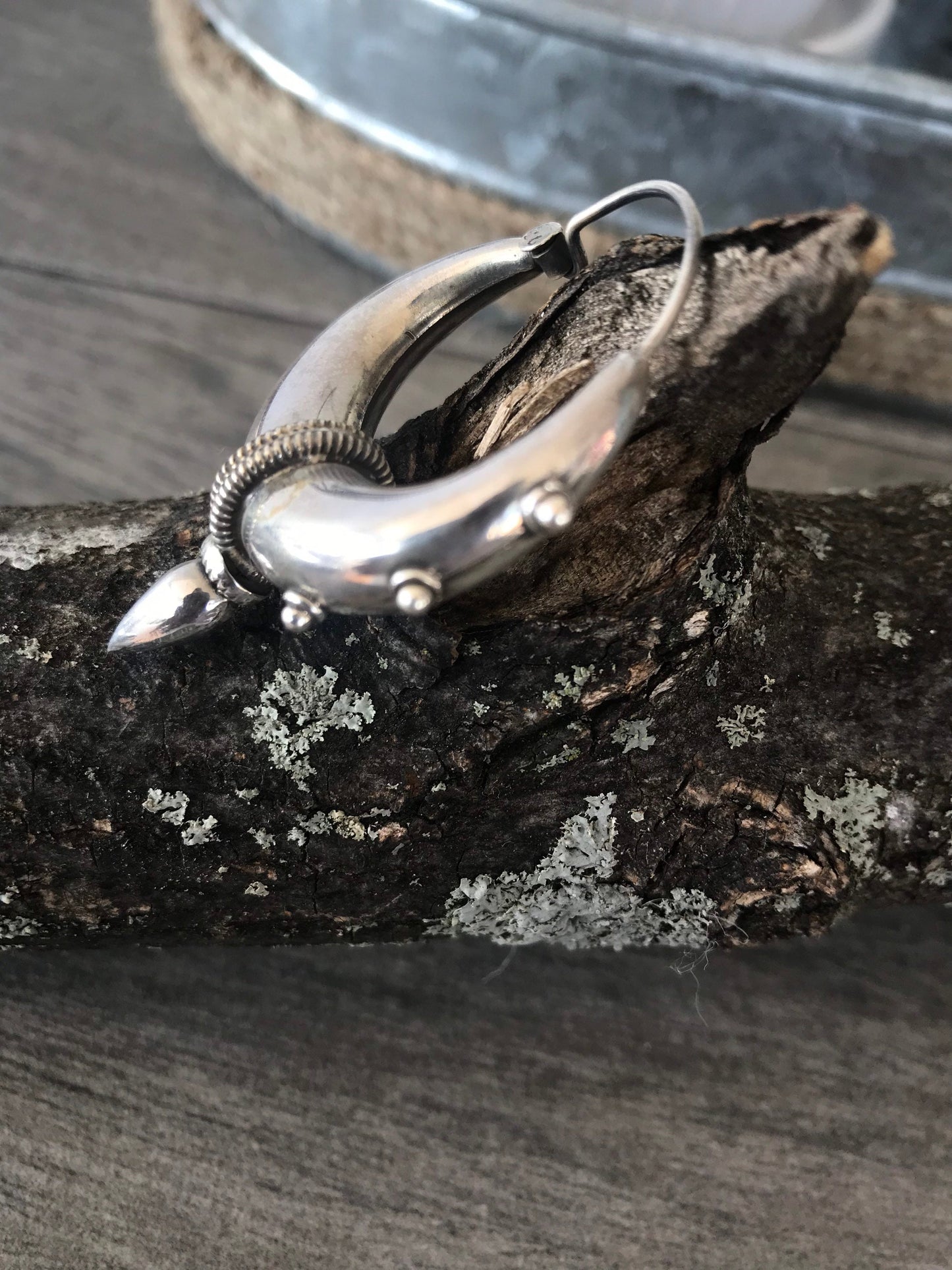 Rajasthani Sterling silver hoop earrings, steampunk/Goth/Boho style unique and solid pair.