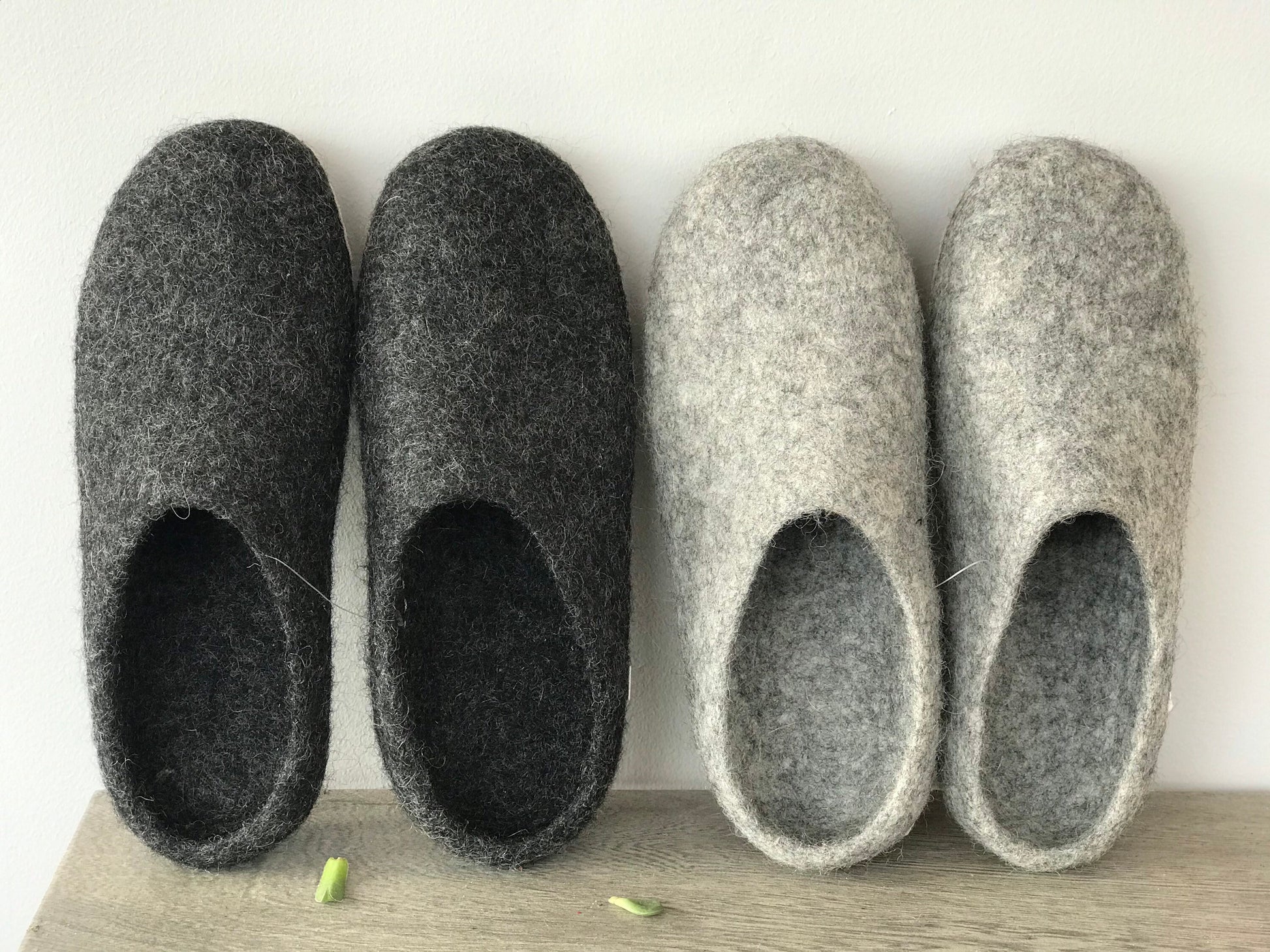 Eco friendly felt slippers. Natural gray, brown and dark gray 100% natural sheep wool,flat sole