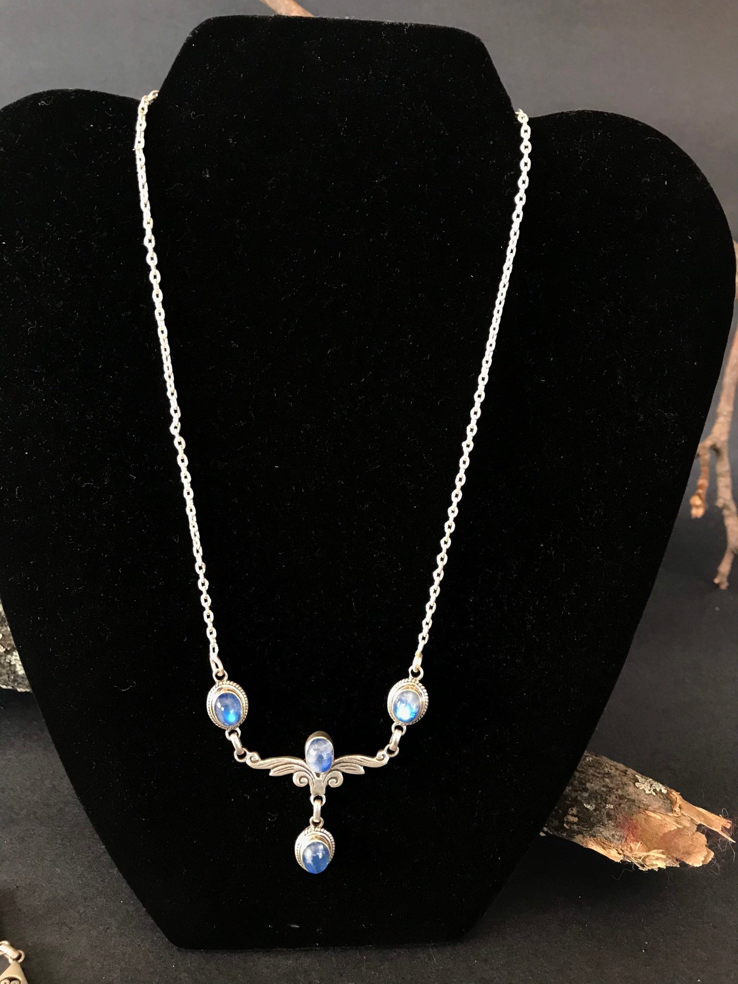 Sterling silver Necklace, handmade in Nepal, Gernat, Opal and Labradorite/moonstone,