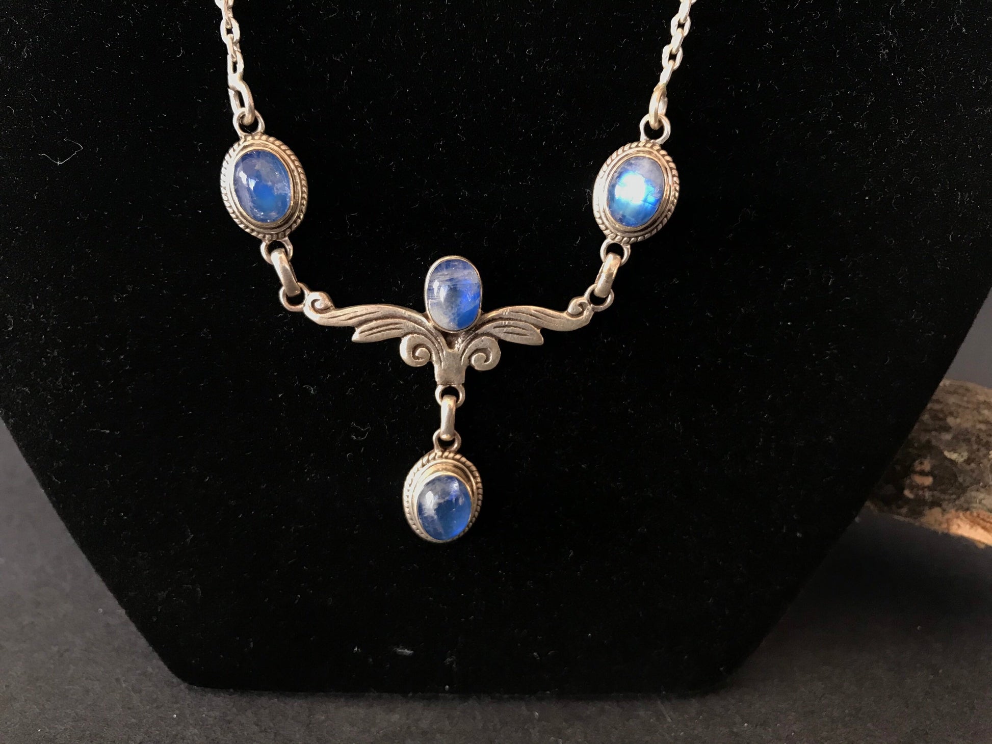 Sterling silver Necklace, handmade in Nepal, Gernat, Opal and Labradorite/moonstone,