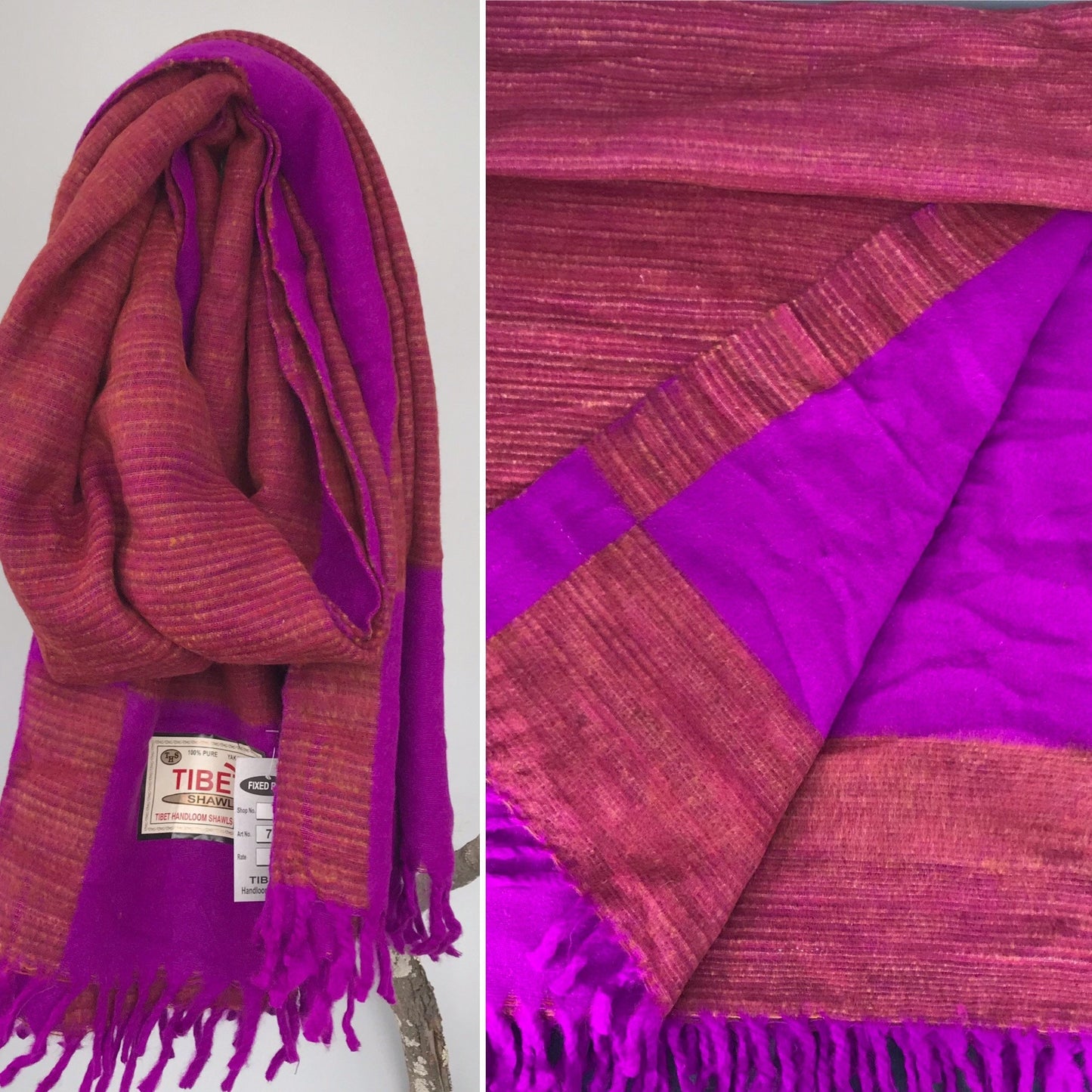 Handloom Tibet Yak wool shawl/blanket/winter shawl/big Scarf, meditation shawl, Super soft and warm,Dark red color