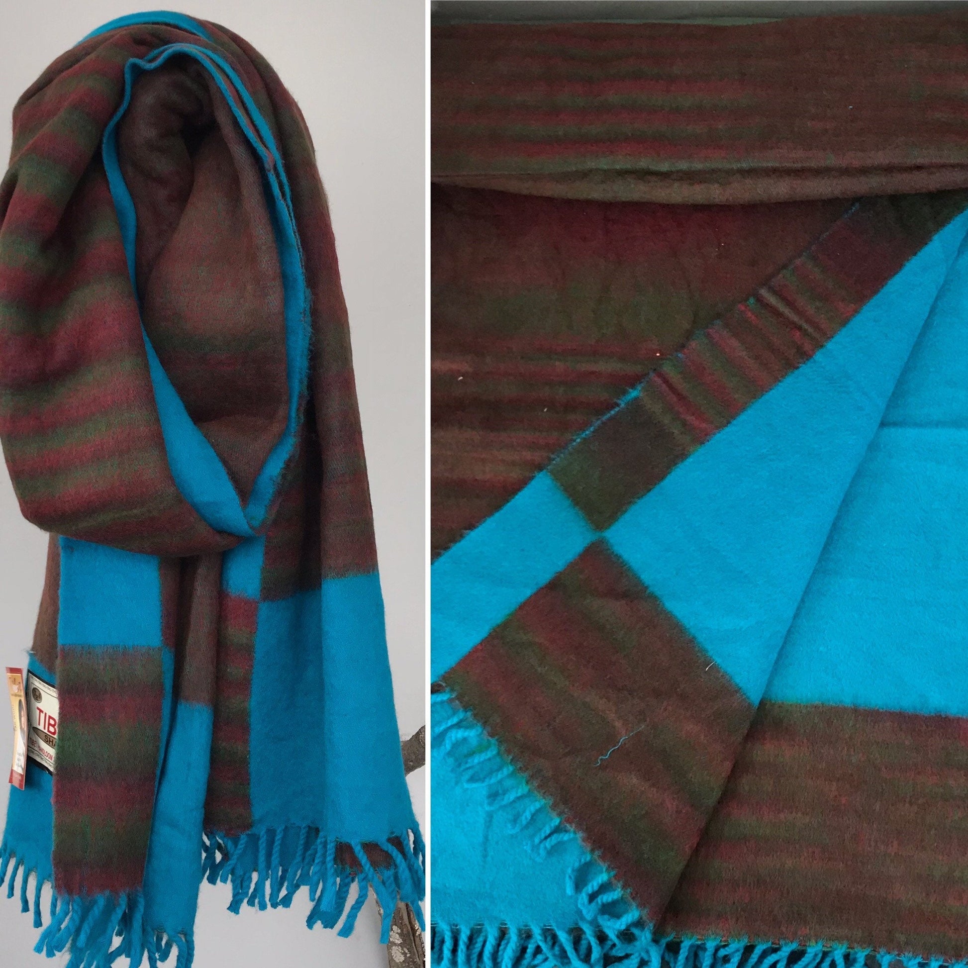 Handloom Tibet Yak wool shawl/blanket/winter shawl/big Scarf, meditation shawl, Super soft and warm,Dark red color