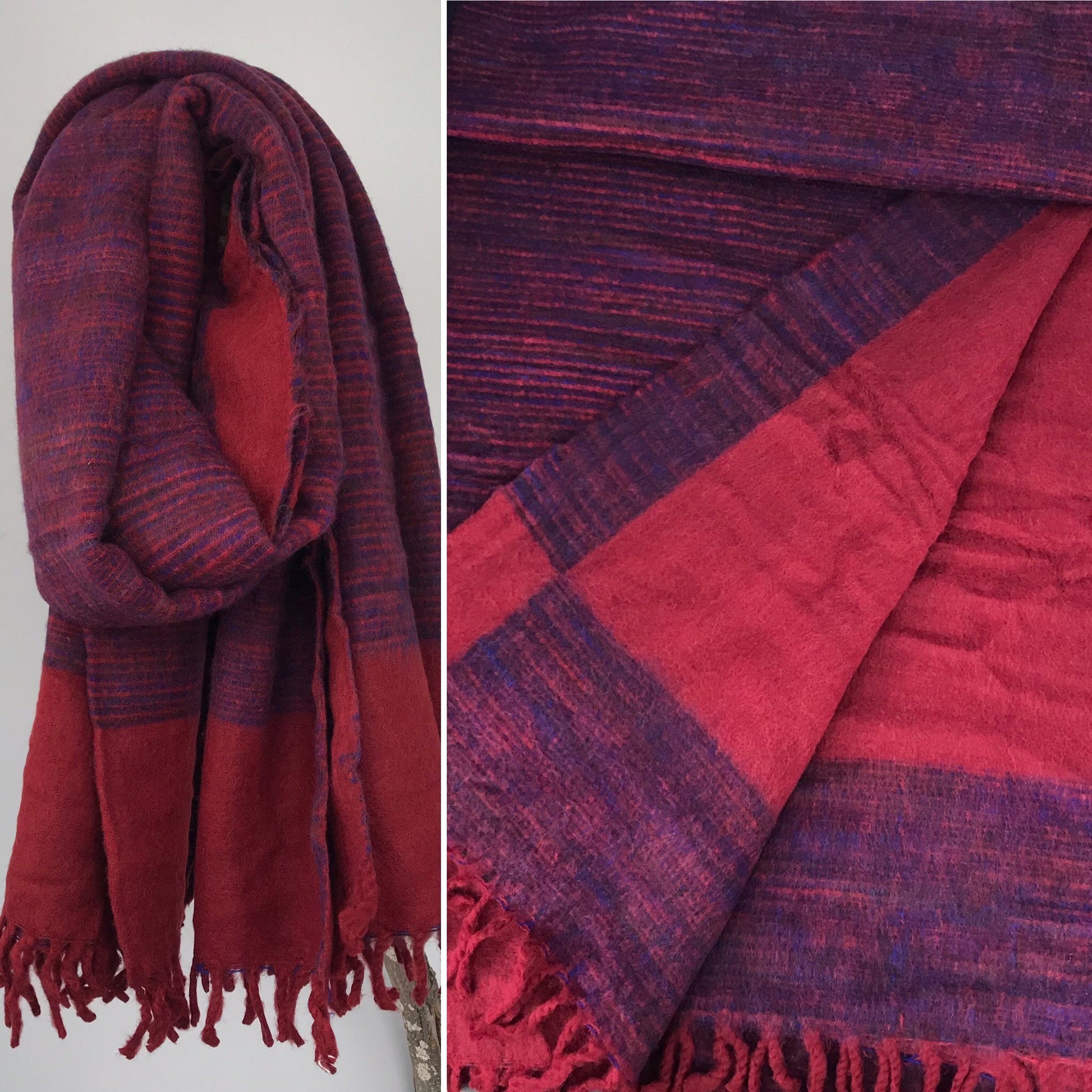 Handloom Tibet Yak wool shawl/blanket/winter shawl/big Scarf, meditation shawl, Super soft and warm,Dark red color