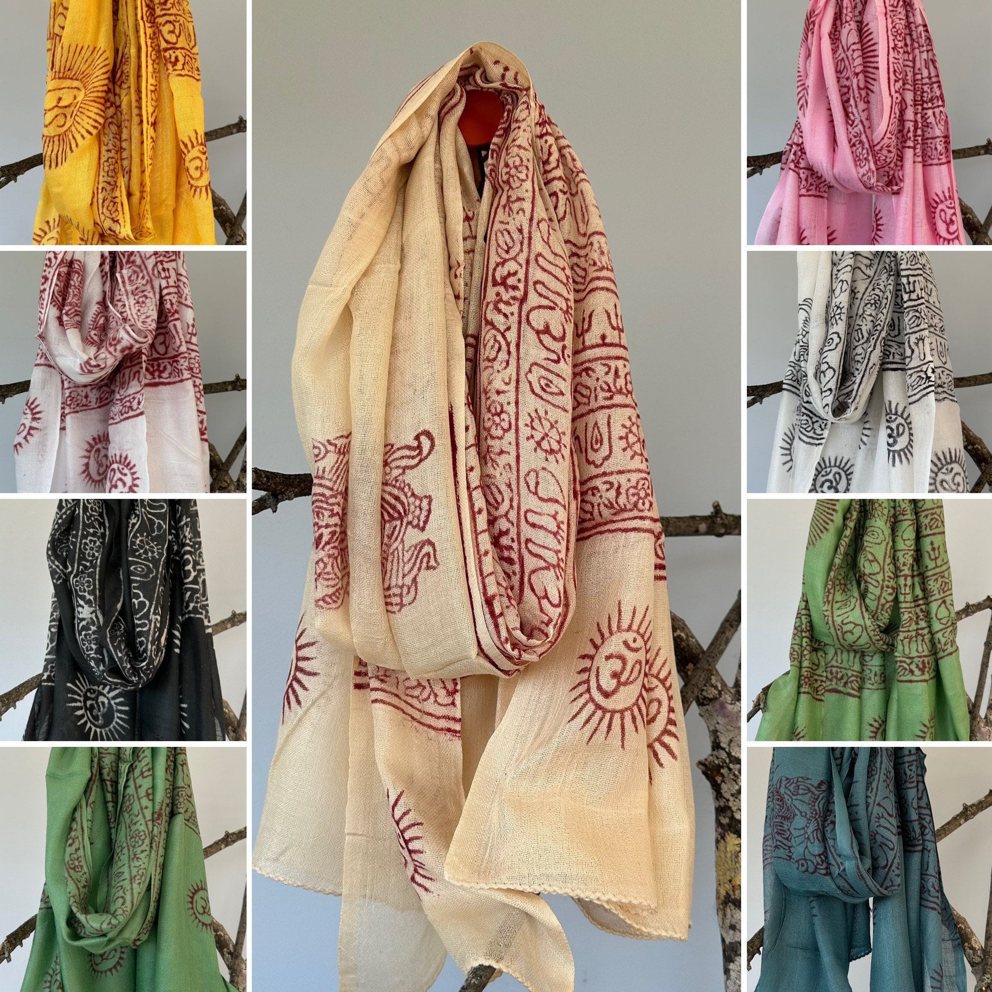 Super soft hand woven cotton with Block printed Om Scarf/shawl/wraparound. summer scarfs Meditation scarf and shawl