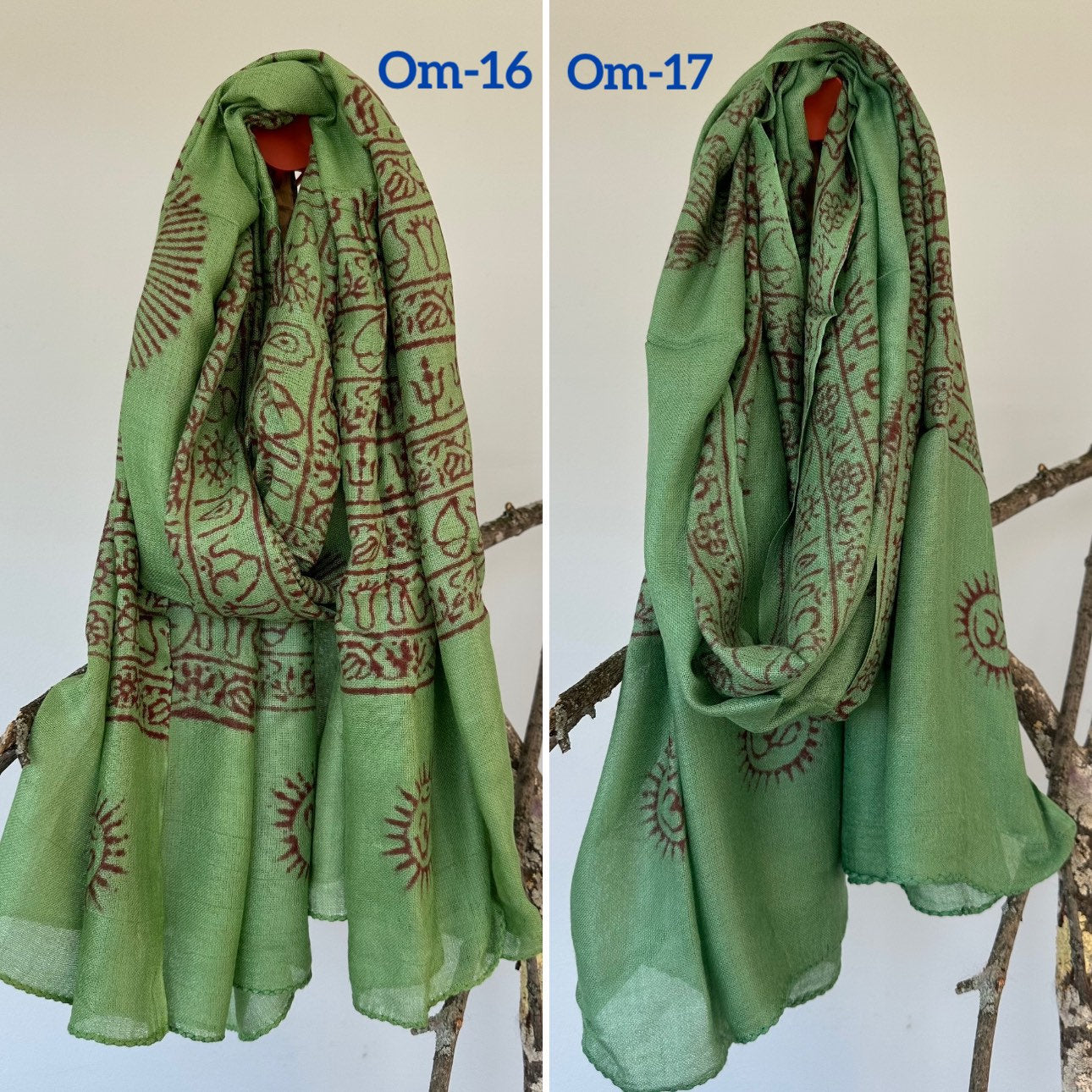 Super soft hand woven cotton with Block printed Om Scarf/shawl/wraparound. summer scarfs Meditation scarf and shawl