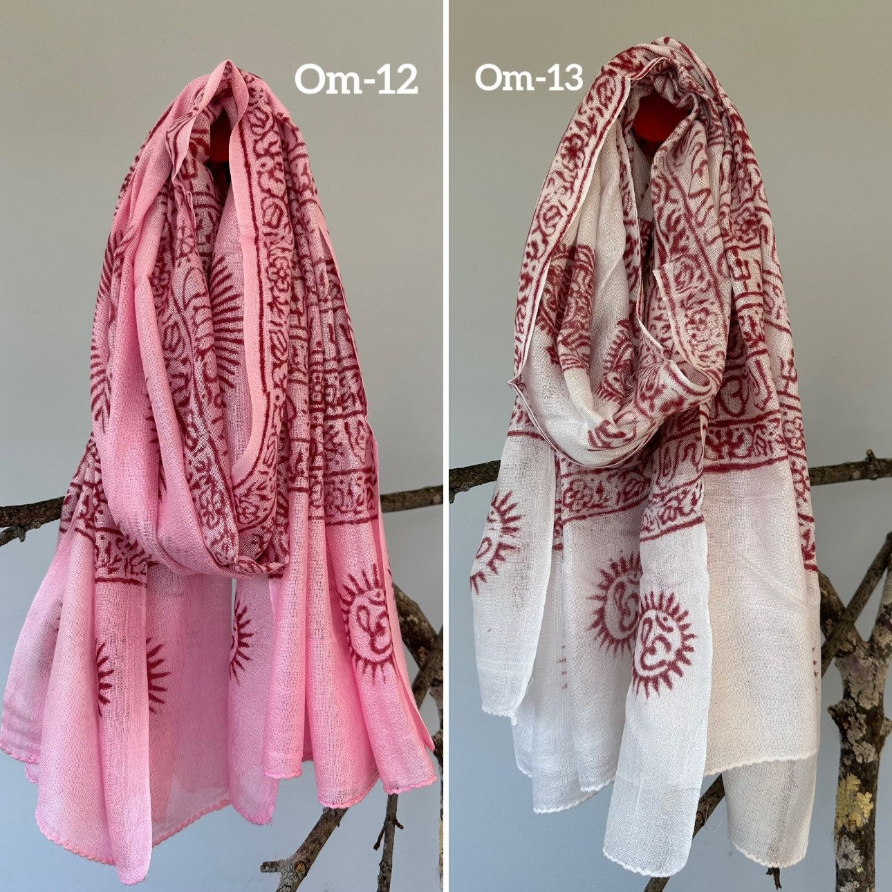 Super soft hand woven cotton with Block printed Om Scarf/shawl/wraparound. summer scarfs Meditation scarf and shawl