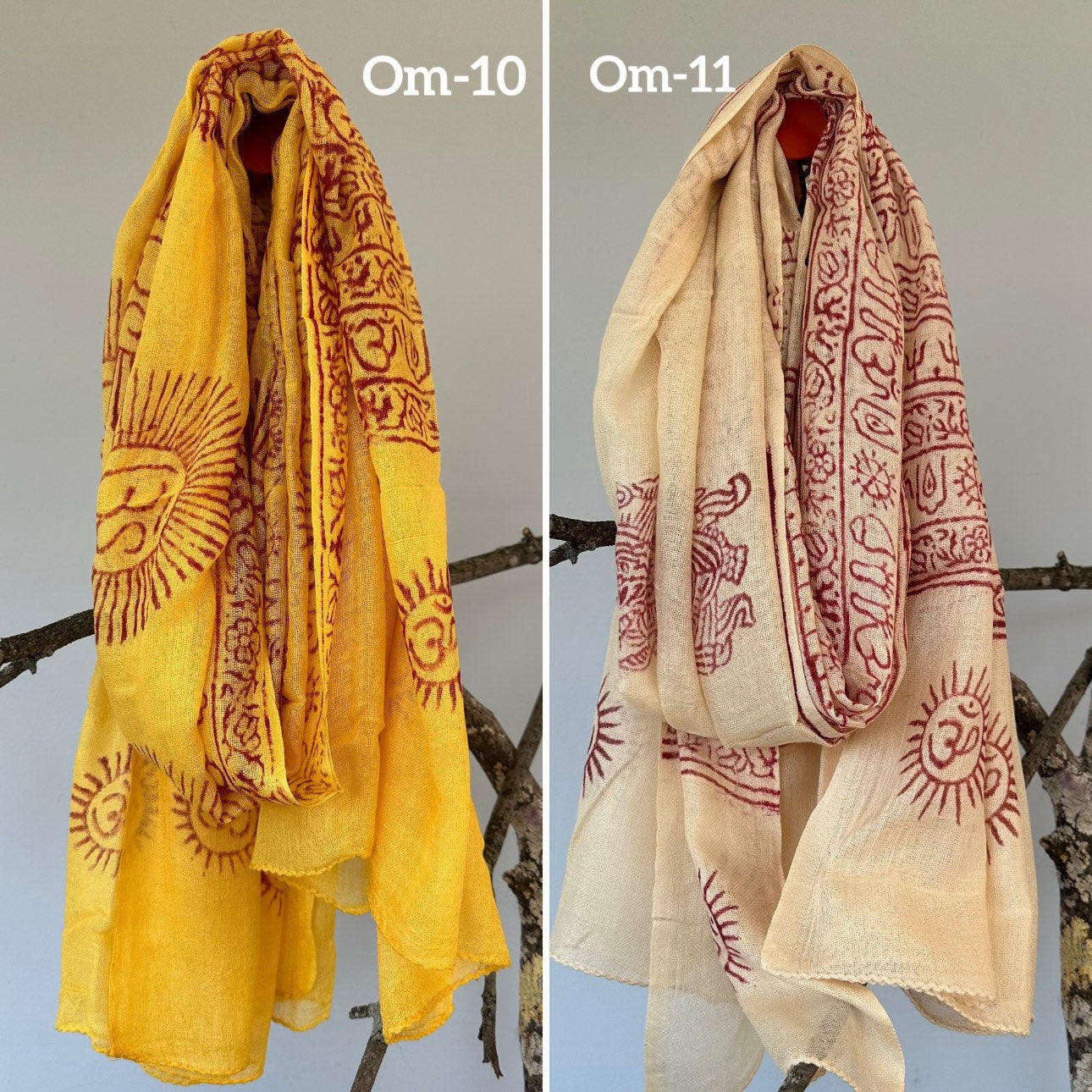 Super soft hand woven cotton with Block printed Om Scarf/shawl/wraparound. summer scarfs Meditation scarf and shawl