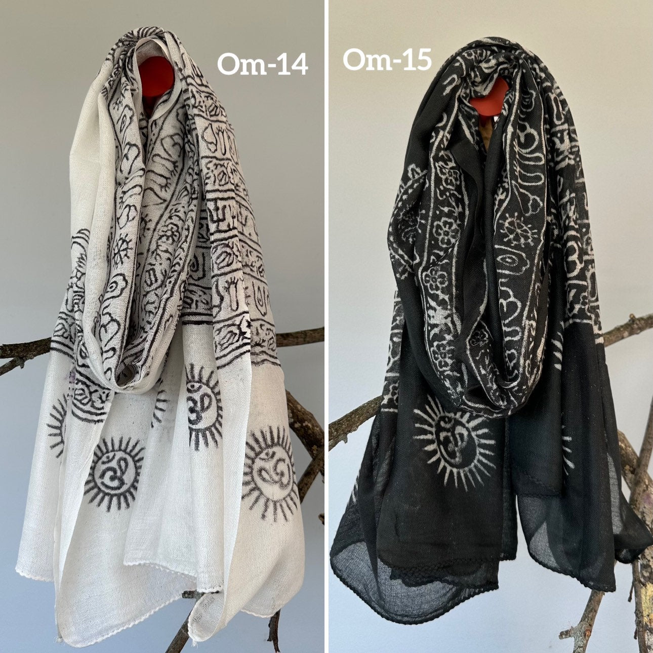 Super soft hand woven cotton with Block printed Om Scarf/shawl/wraparound. summer scarfs Meditation scarf and shawl