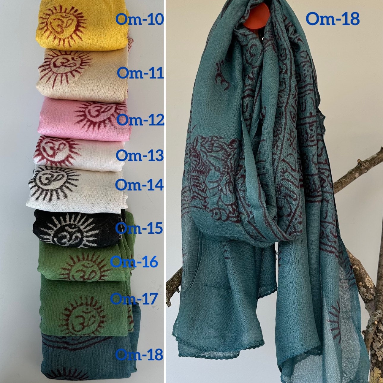 Super soft hand woven cotton with Block printed Om Scarf/shawl/wraparound. summer scarfs Meditation scarf and shawl