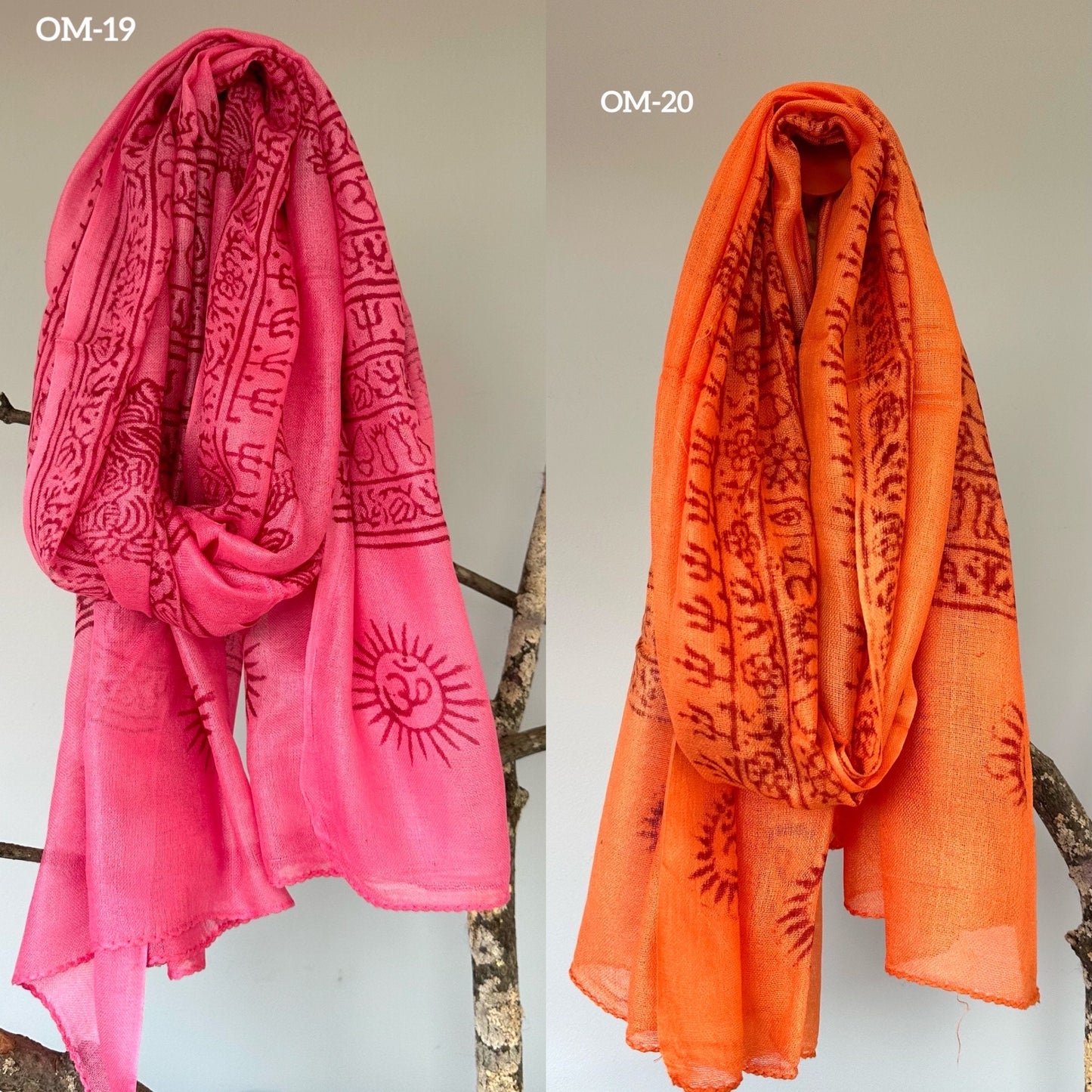 Super soft hand woven cotton with Block printed Om Scarf/shawl/wraparound. summer scarfs Meditation scarf and shawl