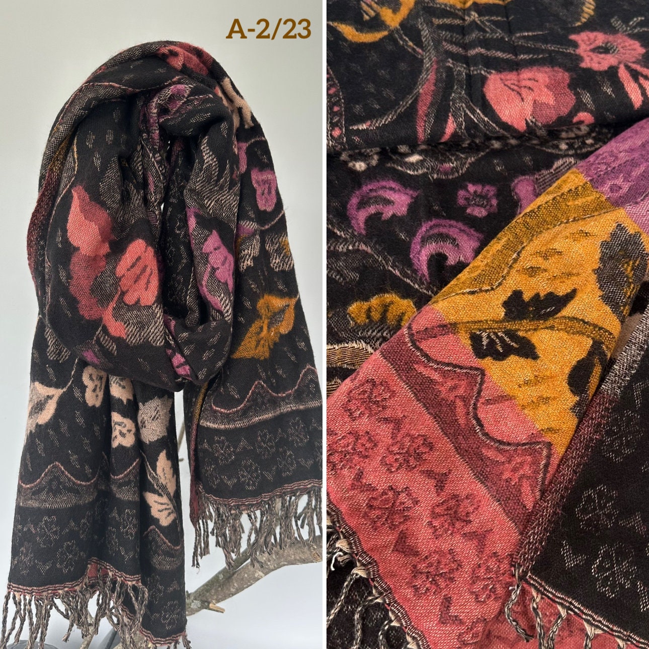 Tibetan yak wool Shawl/ Scarf/ Blanket, Meditation Shawl, loose weaved for super soft and warm, Best Gift for the winter. floral designs ..