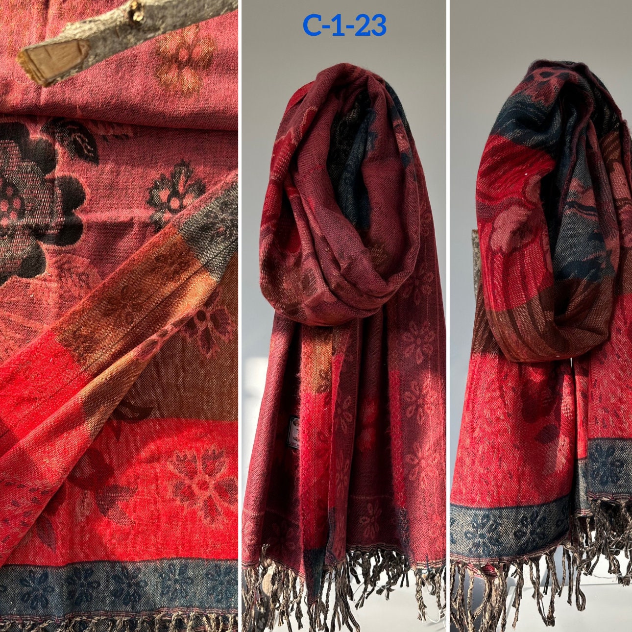 Reversible Tibetan yak wool Shawl/Scarf Blanket, Shawl, loose weaved for super soft and warm,Best winter gift, floral designs/parsley design