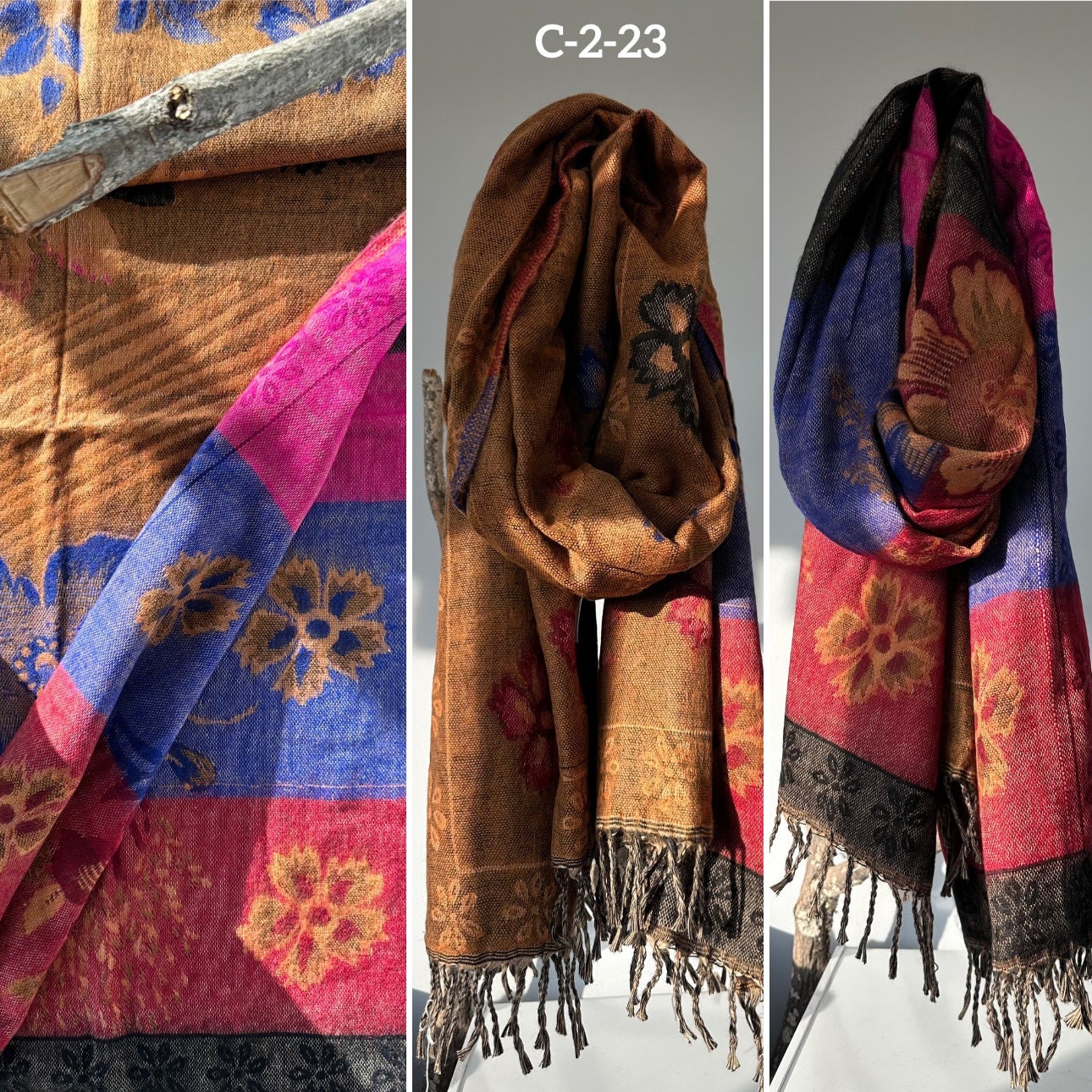 Reversible Tibetan yak wool Shawl/Scarf Blanket, Shawl, loose weaved for super soft and warm,Best winter gift, floral designs/parsley design