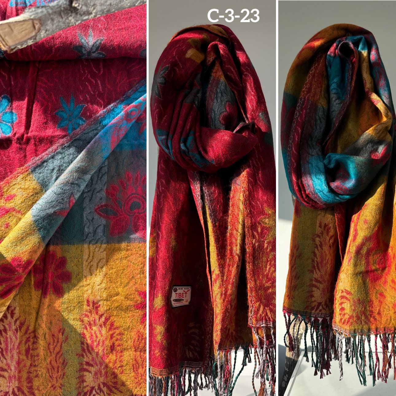 Reversible Tibetan yak wool Shawl/Scarf Blanket, Shawl, loose weaved for super soft and warm,Best winter gift, floral designs/parsley design