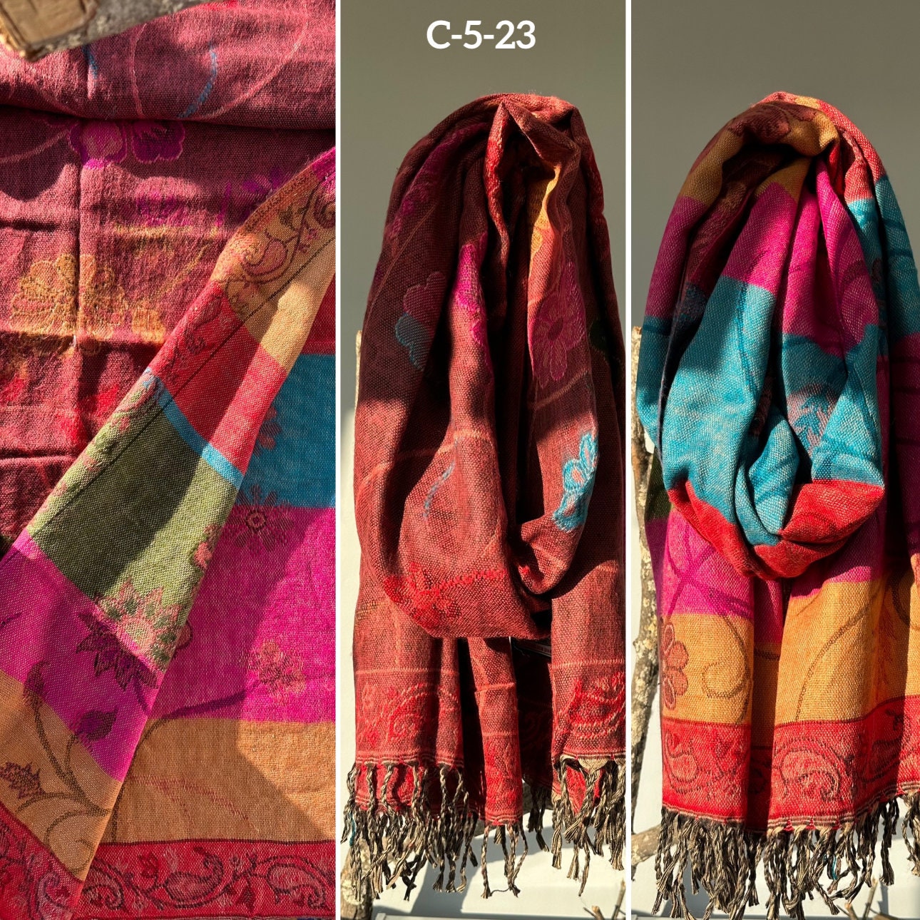 Reversible Tibetan yak wool Shawl/Scarf Blanket, Shawl, loose weaved for super soft and warm,Best winter gift, floral designs/parsley design