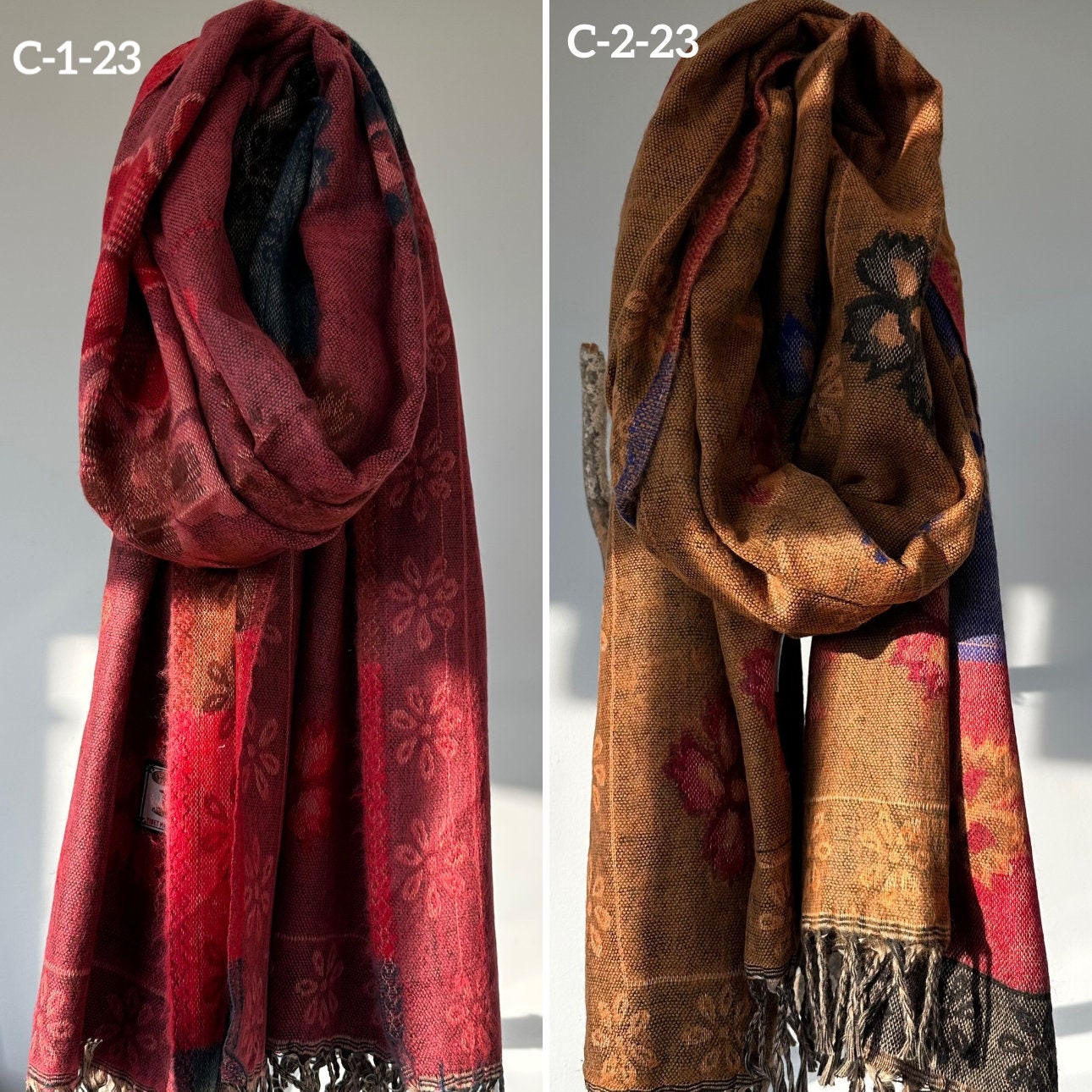 Reversible Tibetan yak wool Shawl/Scarf Blanket, Shawl, loose weaved for super soft and warm,Best winter gift, floral designs/parsley design