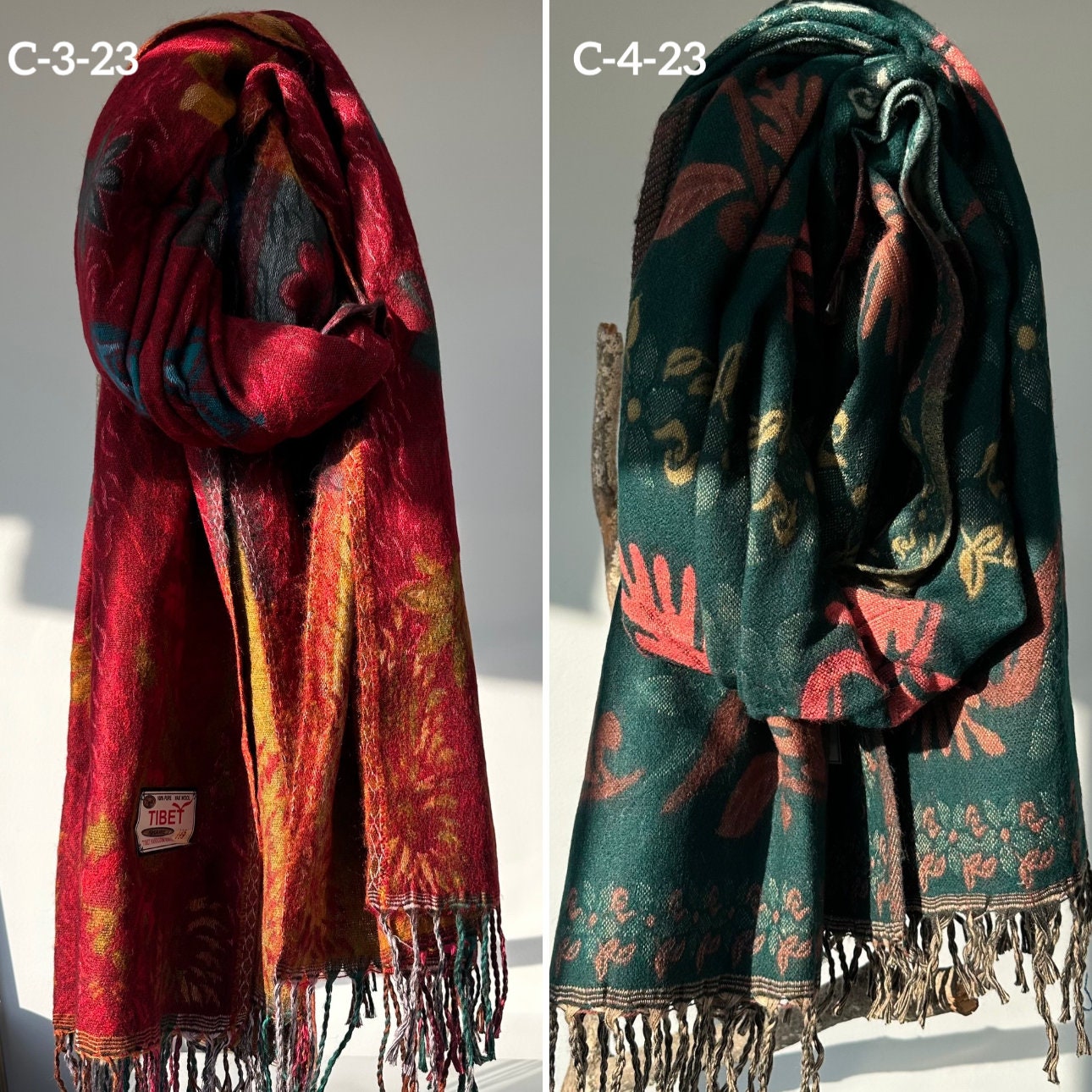 Reversible Tibetan yak wool Shawl/Scarf Blanket, Shawl, loose weaved for super soft and warm,Best winter gift, floral designs/parsley design