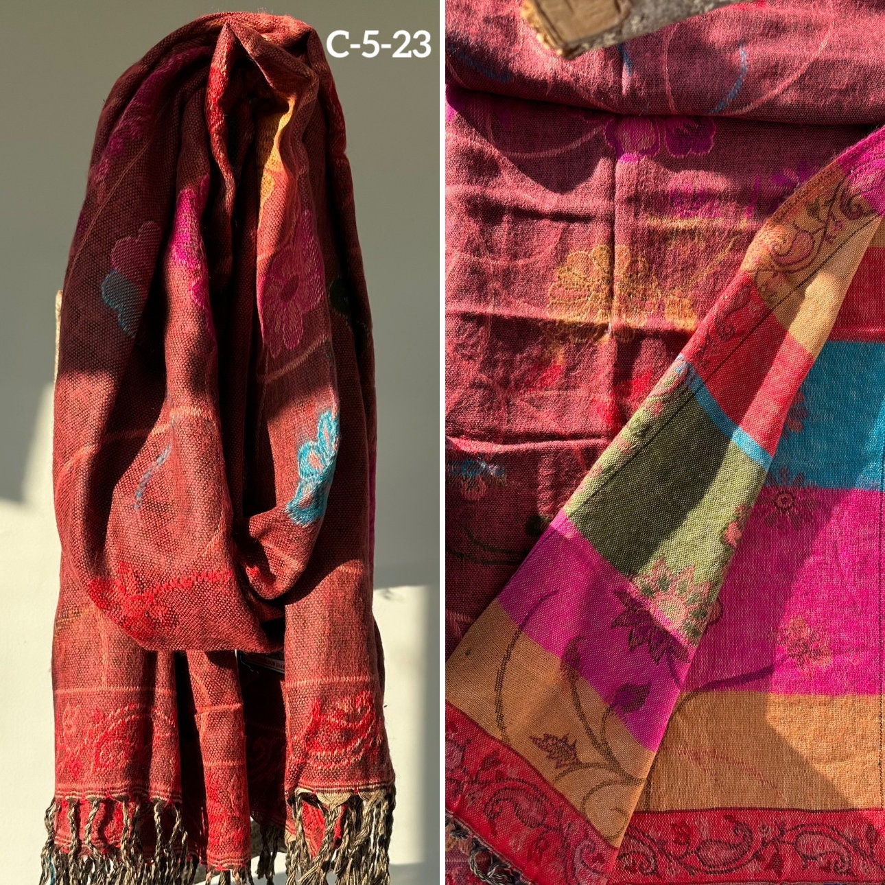 Reversible Tibetan yak wool Shawl/Scarf Blanket, Shawl, loose weaved for super soft and warm,Best winter gift, floral designs/parsley design