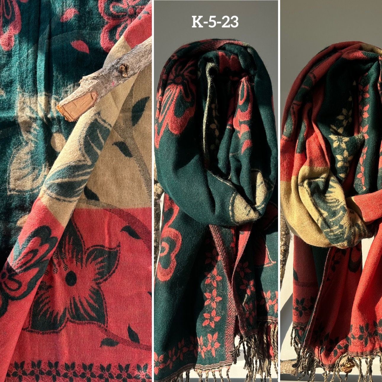 Reversible Tibetan yak wool Shawl/Scarf Blanket, Shawl, loose weaved for super soft and warm,Best winter gift, floral designs/parsley design