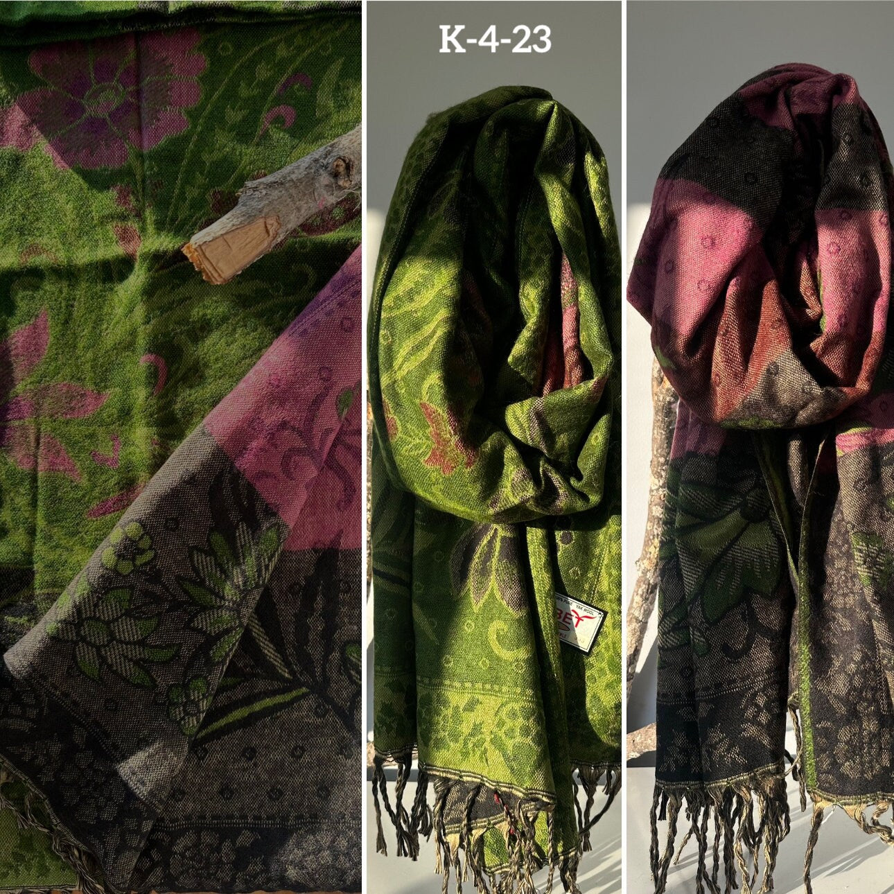 Reversible Tibetan yak wool Shawl/Scarf Blanket, Shawl, loose weaved for super soft and warm,Best winter gift, floral designs/parsley design