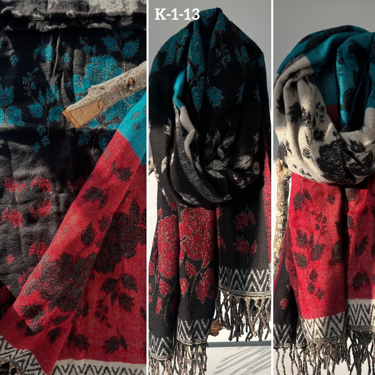 Reversible Tibetan yak wool Shawl/Scarf Blanket, Shawl, loose weaved for super soft and warm,Best winter gift, floral designs/parsley design