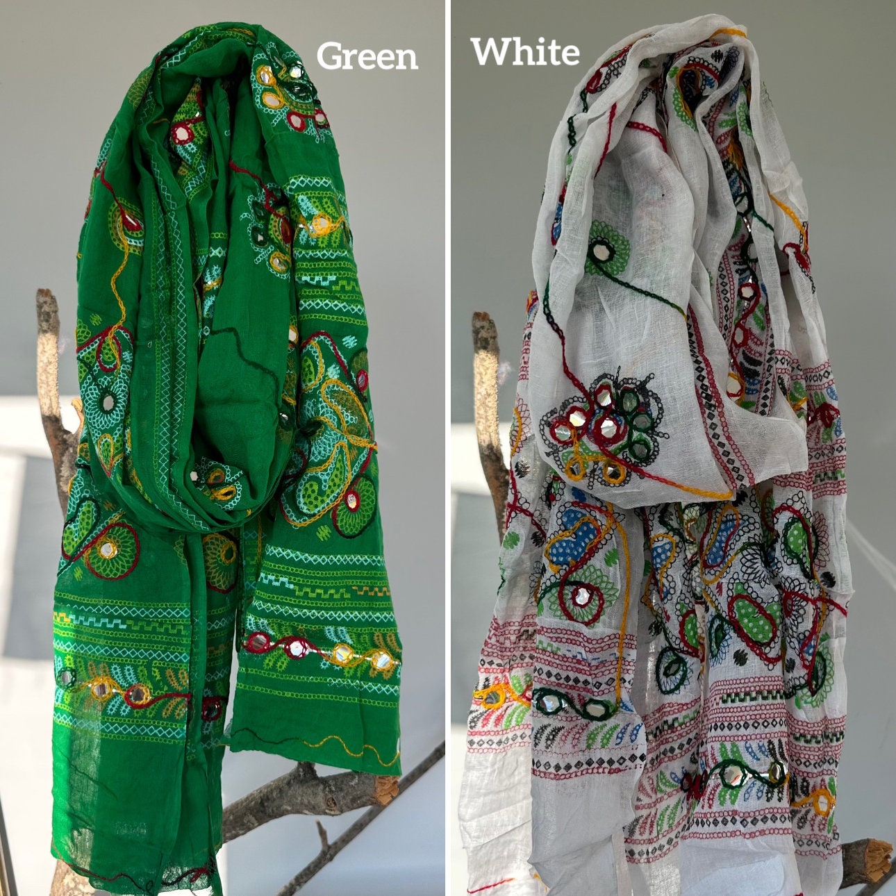 Cotton Boho scarfs with mirrors/festive scarfs, Gypsies scarves, Banjaras scarves.. light cotton colorful scarves.