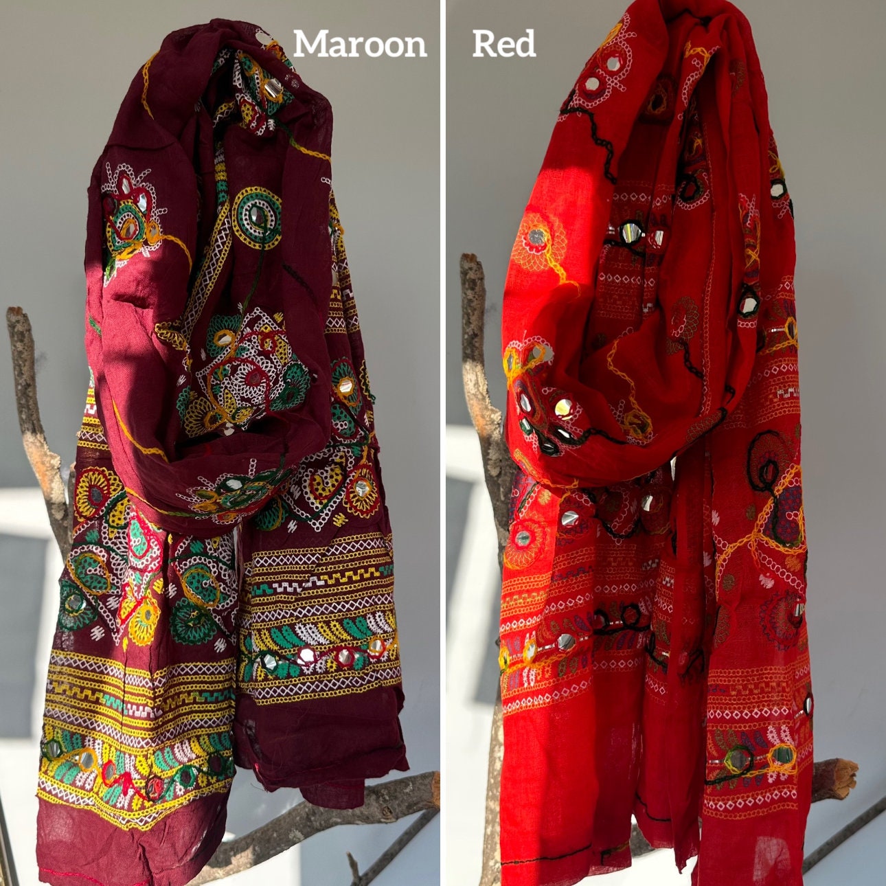 Cotton Boho scarfs with mirrors/festive scarfs, Gypsies scarves, Banjaras scarves.. light cotton colorful scarves.