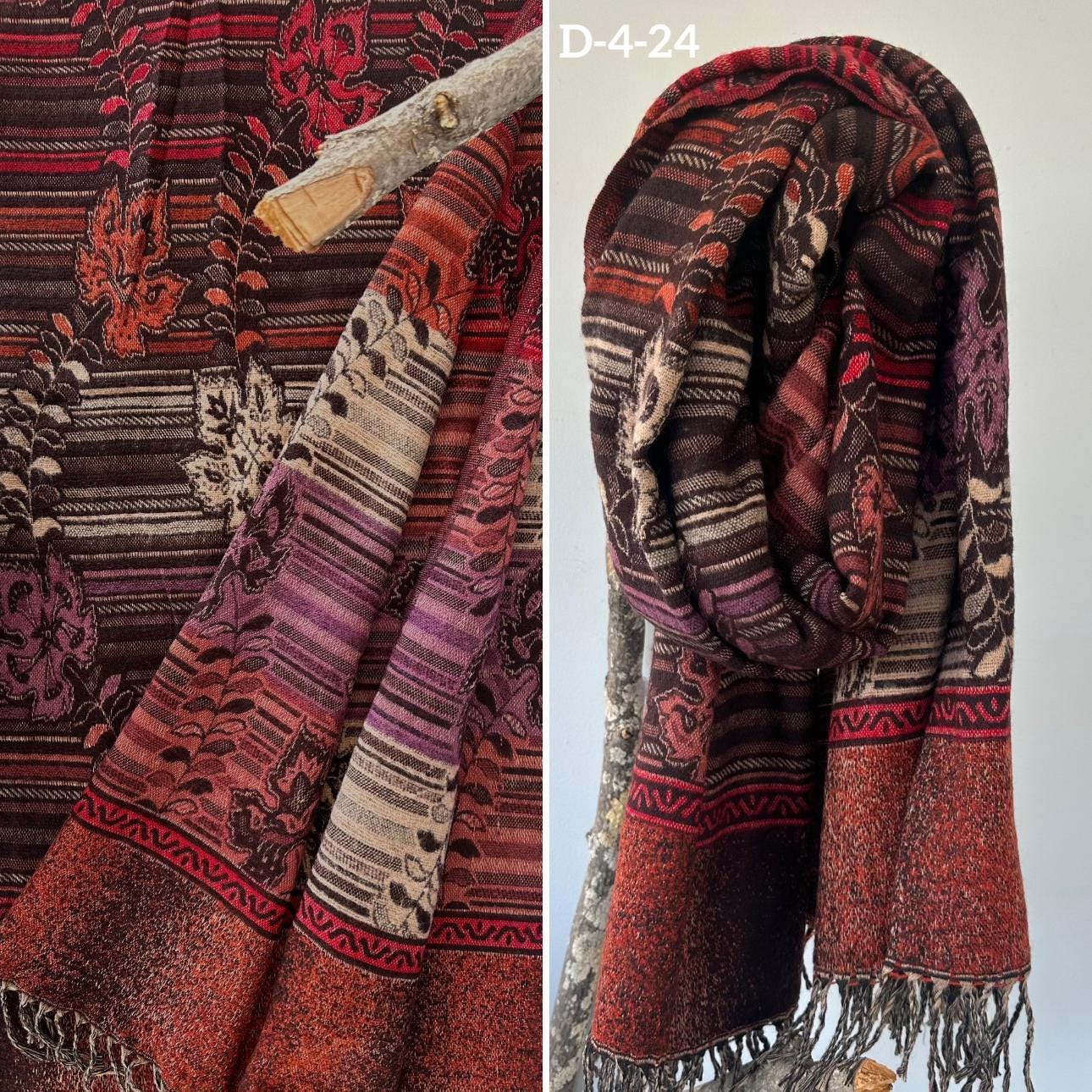 Reversible Tibetan yak wool Shawl/Scarf Blanket, Shawl, loose weaved for super soft and warm,Best winter gift, floral designs/parsley design