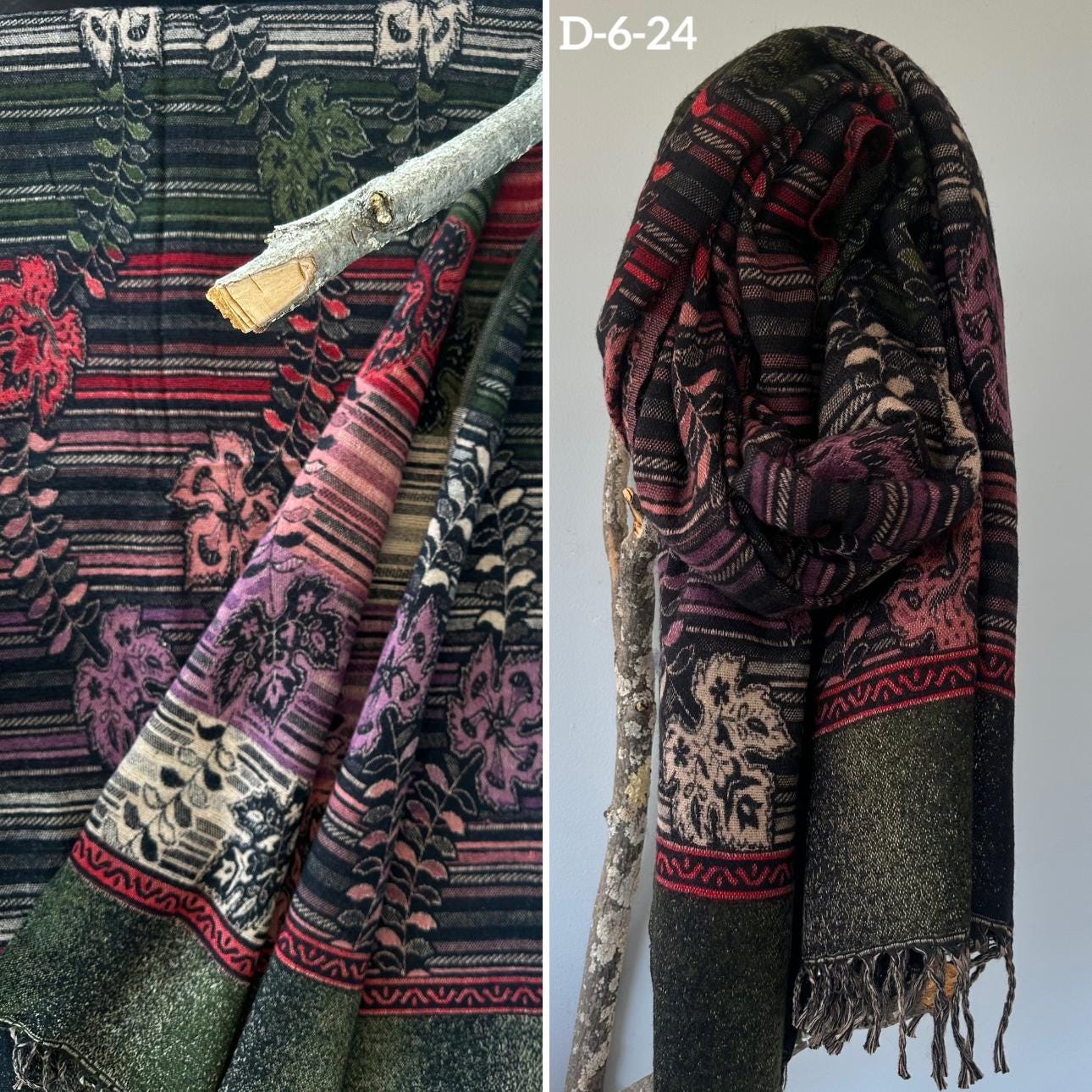 Reversible Tibetan yak wool Shawl/Scarf Blanket, Shawl, loose weaved for super soft and warm,Best winter gift, floral designs/parsley design