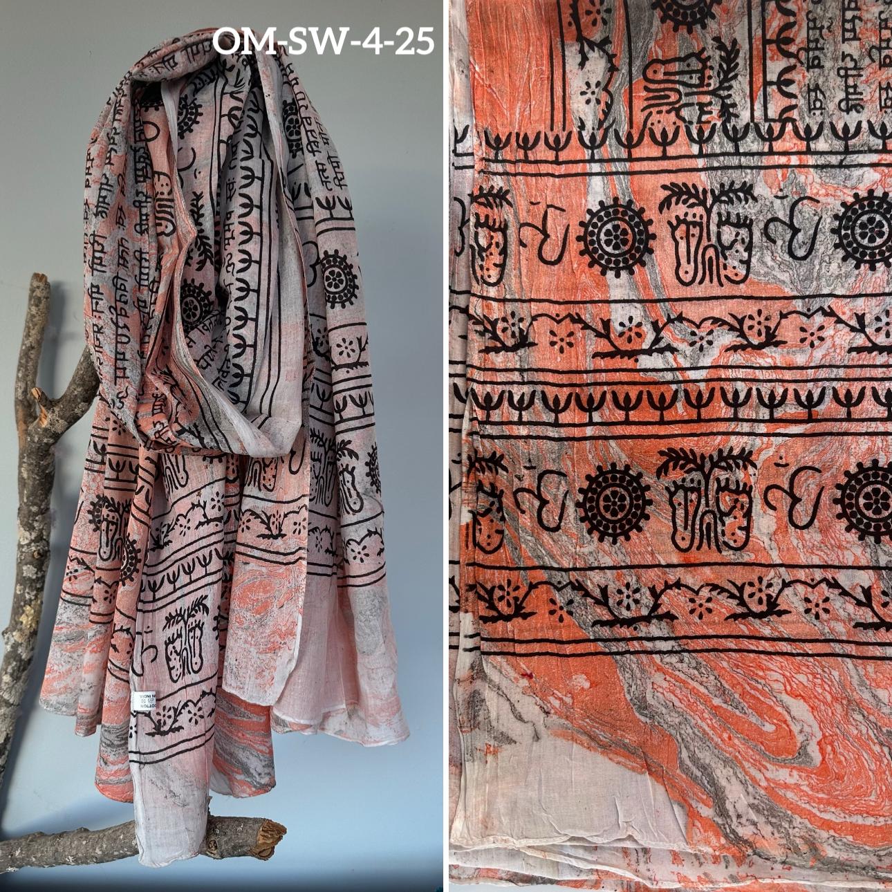 100% cotton Meditation scarfs/prayer scarf/ Om Scarfs/mantra Scarf/ Yoga Scarf/ Shiva/shakti scarfs/marble wash