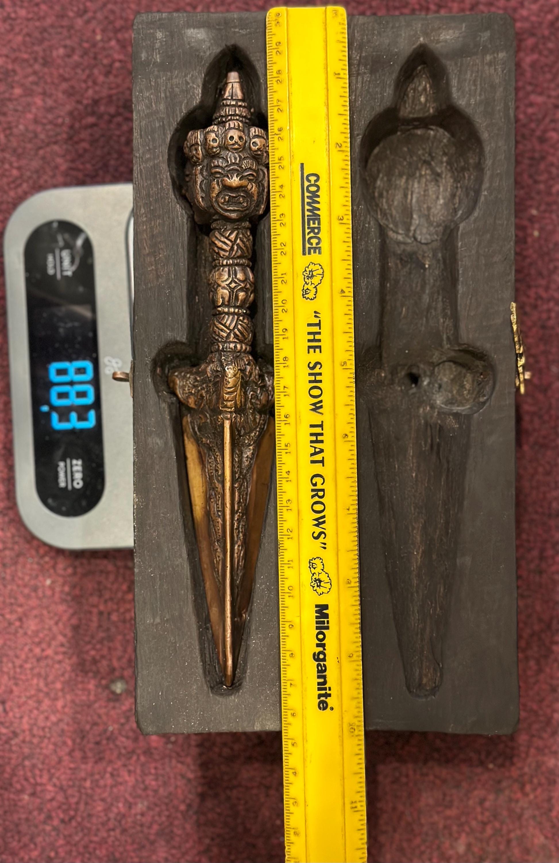 Antique Phurba with the wooden box stand, Varjra,Kila,Phurba or Dagger Buddhist, Tantric, shaman, Spiritual Protection.