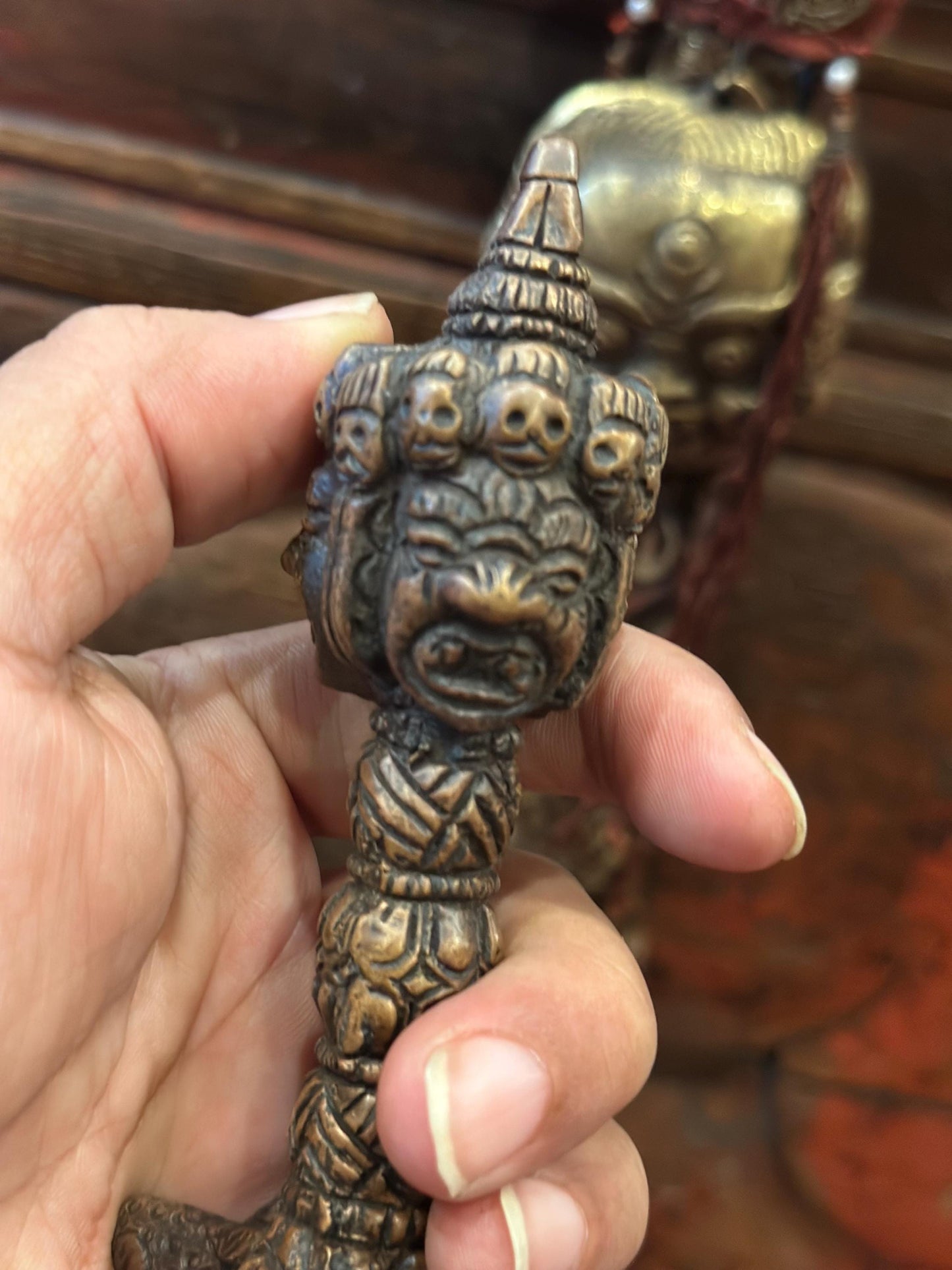 Antique Phurba with the wooden box stand, Varjra,Kila,Phurba or Dagger Buddhist, Tantric, shaman, Spiritual Protection.