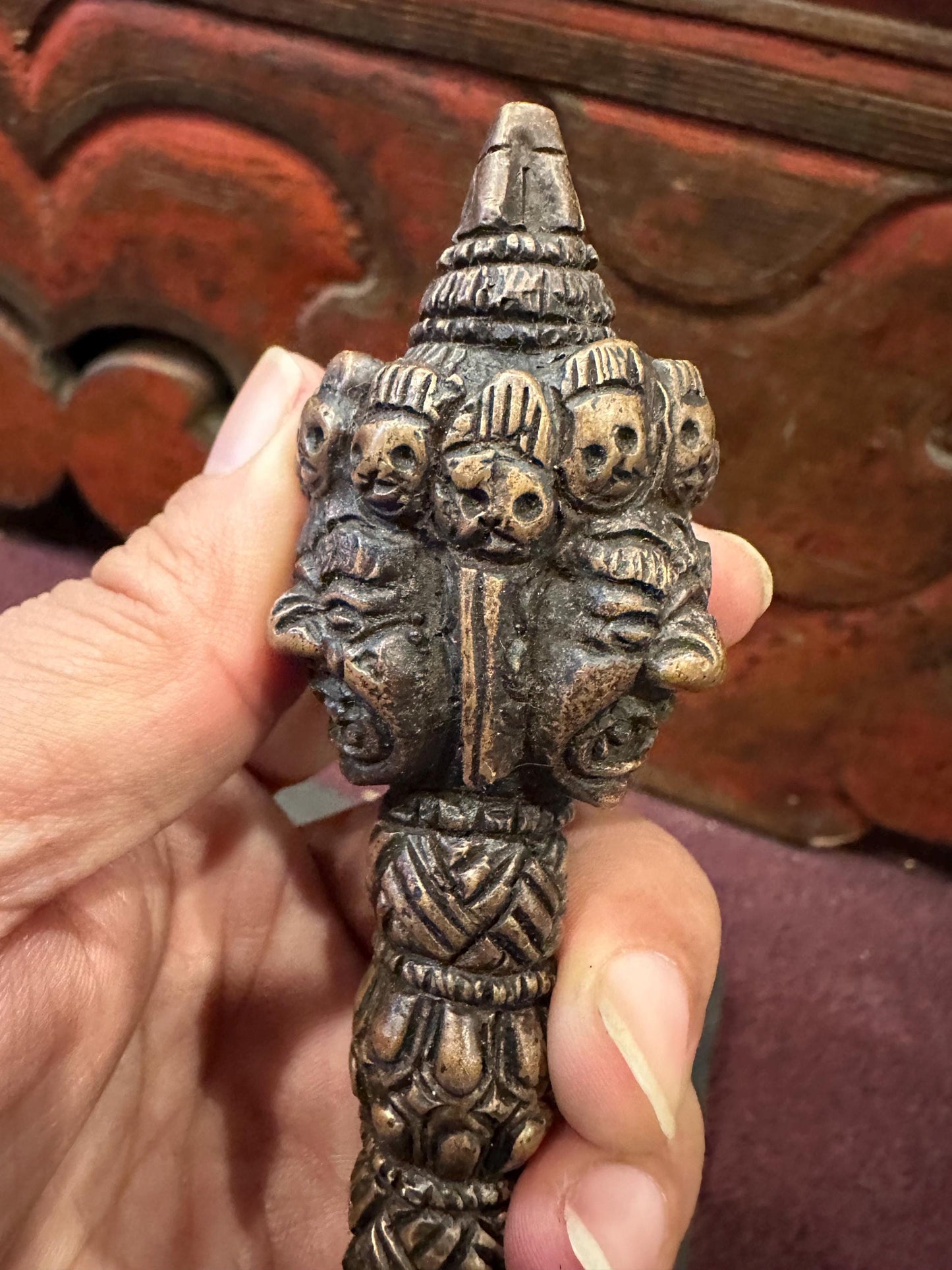 Antique Phurba with the wooden box stand, Varjra,Kila,Phurba or Dagger Buddhist, Tantric, shaman, Spiritual Protection.