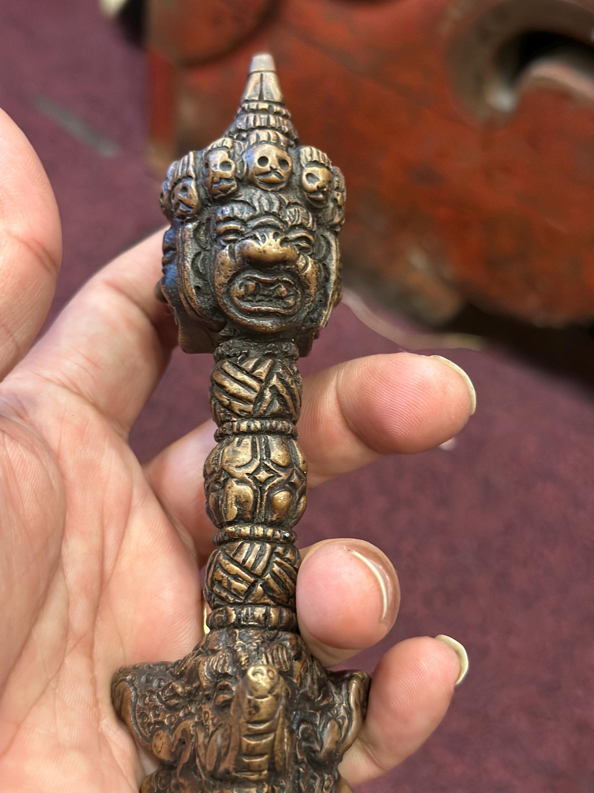 Antique Phurba with the wooden box stand, Varjra,Kila,Phurba or Dagger Buddhist, Tantric, shaman, Spiritual Protection.