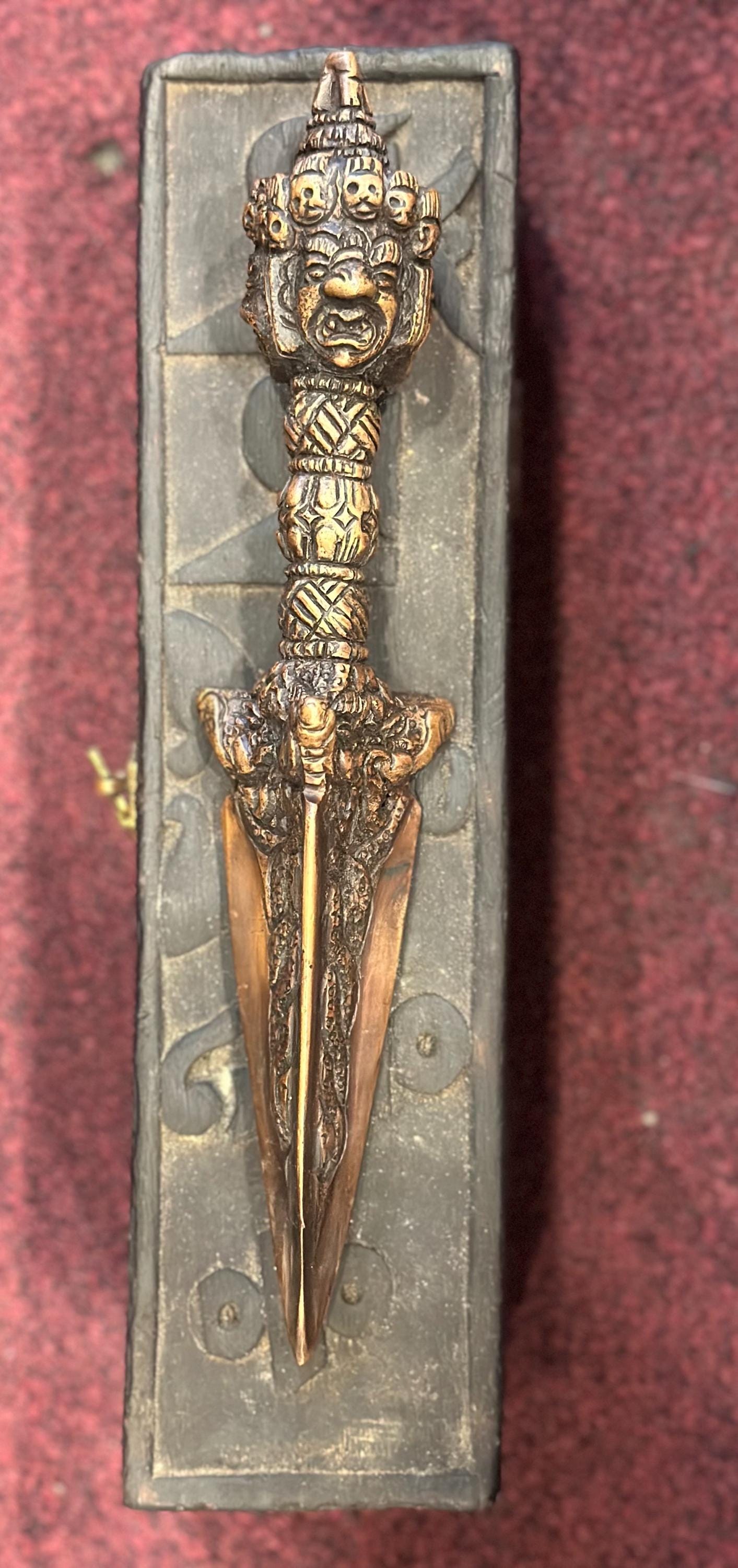 Antique Phurba with the wooden box stand, Varjra,Kila,Phurba or Dagger Buddhist, Tantric, shaman, Spiritual Protection.